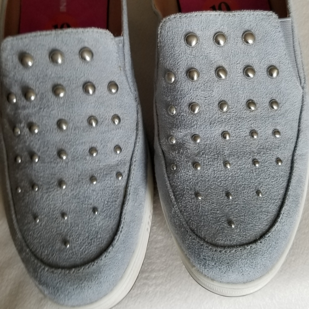 Baby blue suede loafers